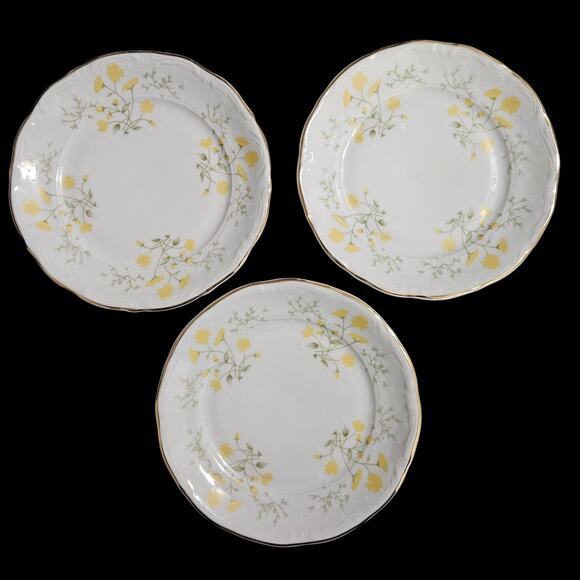 Set of 3 Wałbrzych Poland Yellow Floral Porcelain Plates 7" Gold Trim - Picture 4 of 5